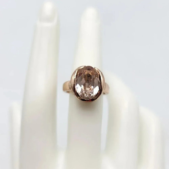 Estate Jewelry - 18kt Gold Plated Marked Pink Clear Glass Rhinestone Statement Ring Size 7.5